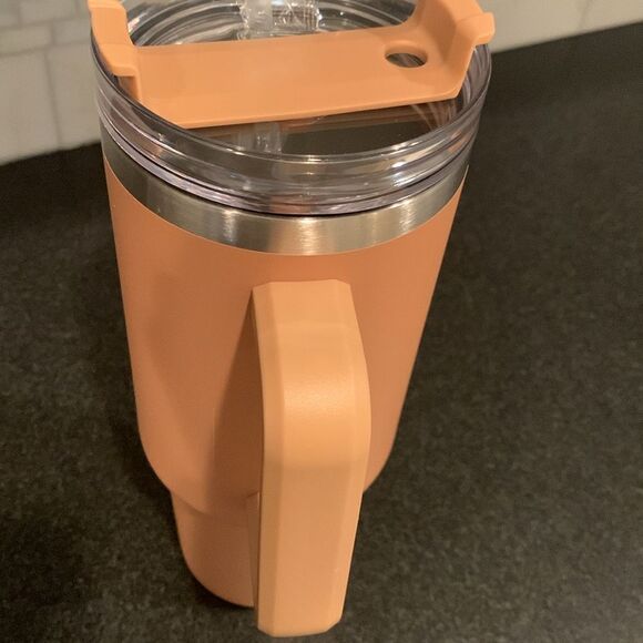 NEW 40oz Clay Pink Orange Insulated Tumbler – Handle, Straw, Lid Included - Picture 3 of 7